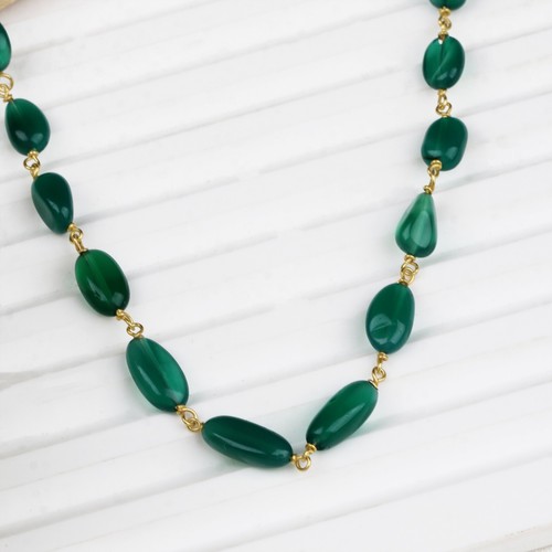Green Onyx Oval Solid 925 Silver Chain Beaded Necklace Jewelry Gift for Women - Picture 8 of 12