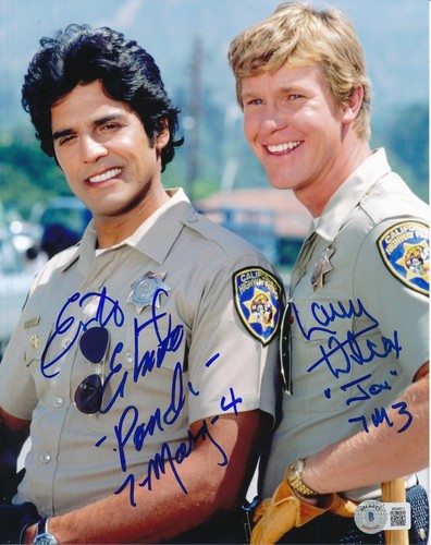 Foto Larry Wilcox/Erik Estrada Doble Autografiada 8x10 "Chips" Beckett 183526