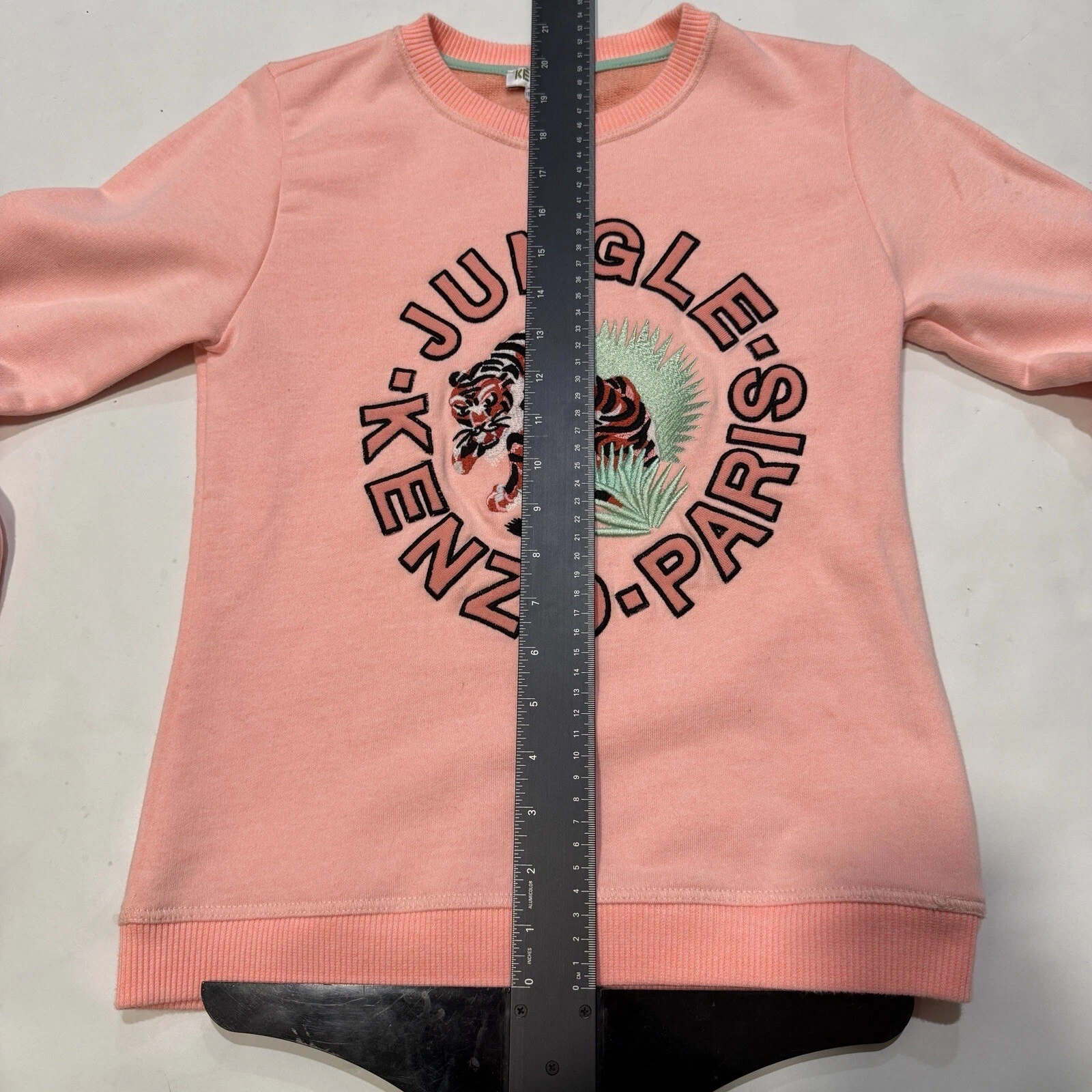 Maglione Kenzo bambina rosa chiaro ricamato tigre taglia L felpa grafica donna