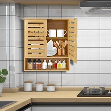 3-Layer Bamboo Storage Cabinets Modern Wall Mounted Decor Racks Storage Cabinets