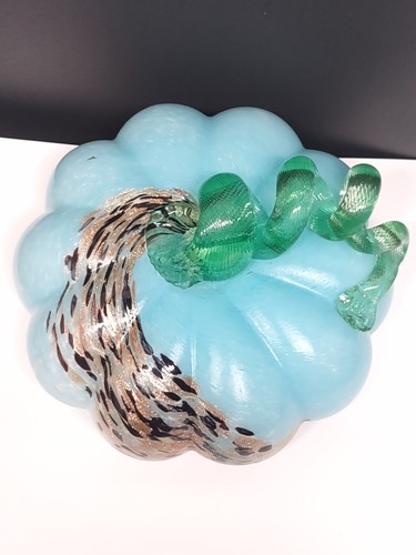 Kunst Glas Kürbis blau mit Aventurin - Bild 7 von 20