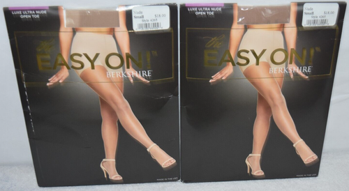 2 The Easy On Berkshire Ultra Nude Open Toe Pantyhose Lot S Small Toeless - Picture 3 of 10