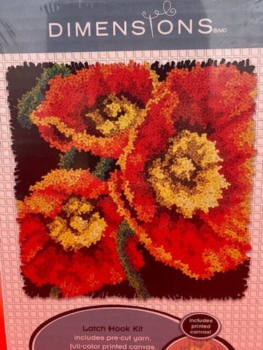 Dimensions Floral Poppies Pattern Latch Hook Kit - Sealed - 16"x16" - Bild 3 von 4