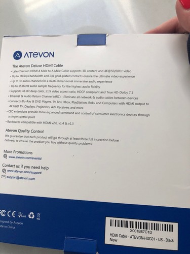 Atevon 4K 6" Feet HDMI Cable v2.0 v1.4 v1.3 Braided 4K 60Hz Open Box E31 AA - Picture 3 of 3