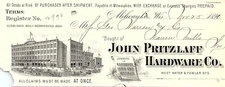 1890 MILWAUKEE WISCONSIN JOHN PRITZLAFF HARDWARE CO IRON BILLHEAD RECEIPT Z5488