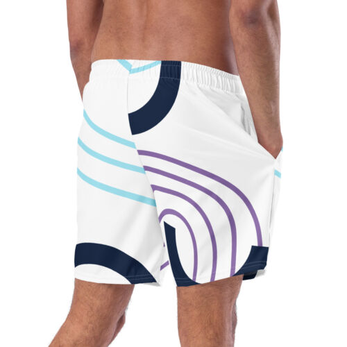 Mens Swim Trunks White Geometric Design 2XS-6XL Swim Shorts w/Mesh Liner Pockets - Picture 4 of 23