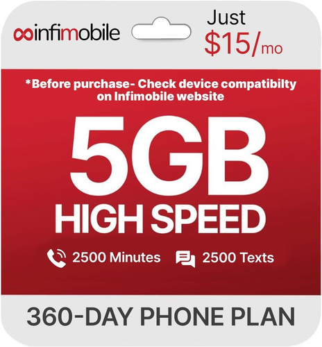 $15/Month | Infimobile Prepaid Plan: 12 Months Verizon | 5GB High-Speed Data per - Photo 12/12