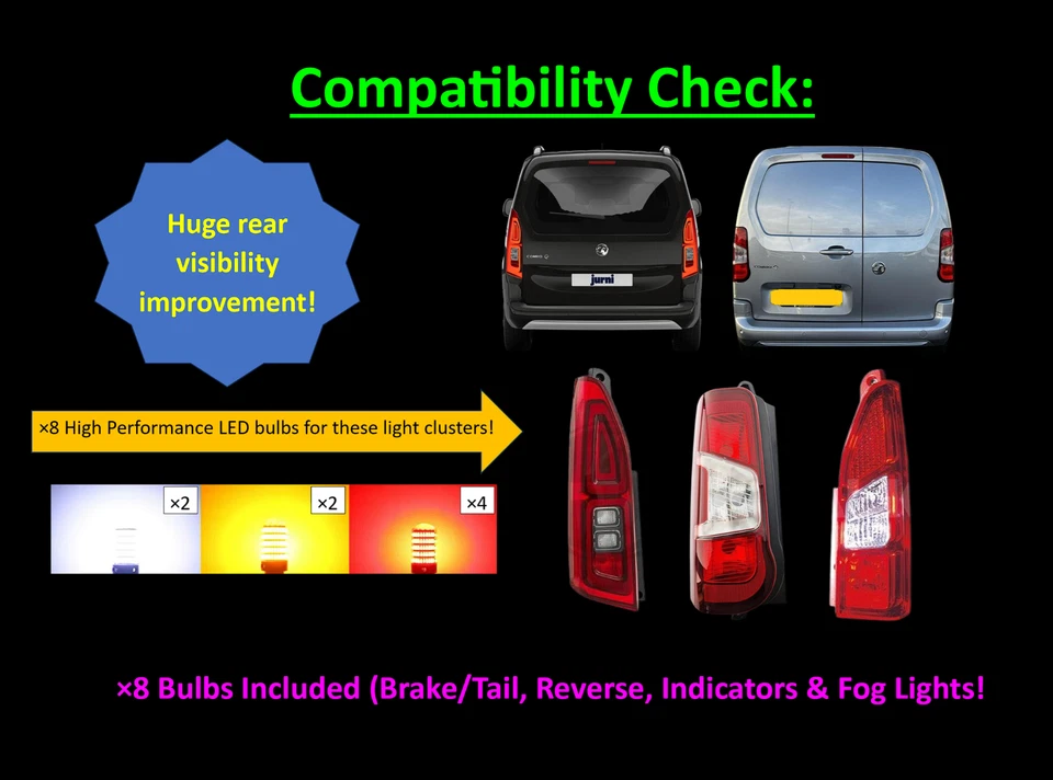 ¡Kit de actualización LED trasero COMBO COMPLETO VAUXHALL! (x8 Bombillas LED) 2019-2025 Foto 2 de 4