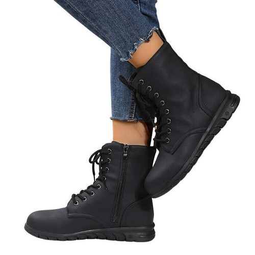Womens Ankle Boots Casual Booties Women Lace Up Work Comfortable Side Zip Shoes - Bild 15 von 20