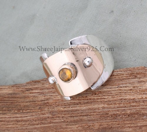 Natural Citrine Stone Two Tone 925 Sterling Silver Wide Band Ring Gift For Women - Picture 5 of 8