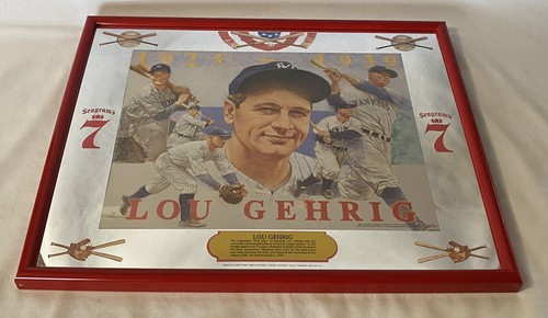 Lou Gehrig New York Yankees NYY Seagram’s 7 Framed Bar MIRROR MLB MAN CAVE ~ NOS - Picture 7 of 12