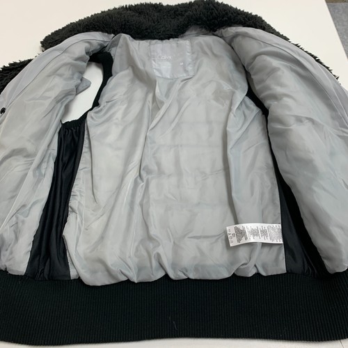 Calvin Klein Quilted Vest Womens S Small Black Gray Faux Fur Collar Moto Zip - Picture 10 of 13