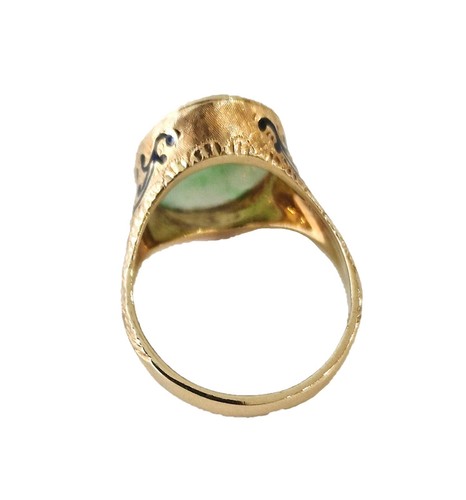 Anello Donna in oro giallo 18 kt anni 70 con giada e smalto nero Vintage - Foto 6 di 19