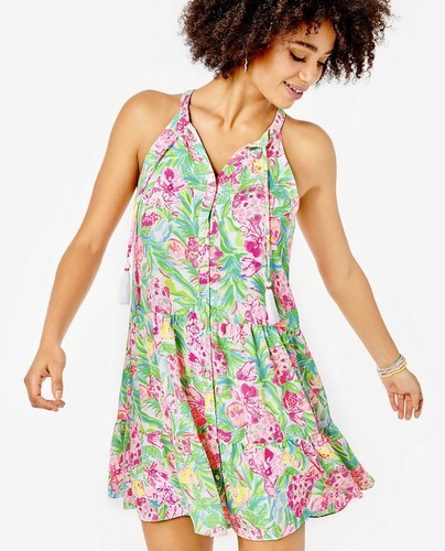NWT Lilly Pulitzer Carolane Pear Necessities Lileeze Halter Swing Dress Size L - Picture 1 of 9