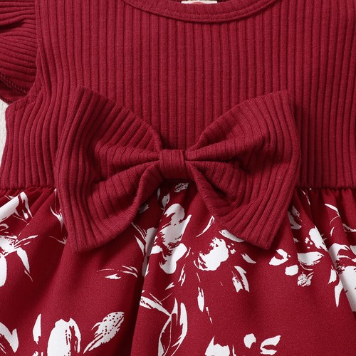 Newborn Baby Girls' Comfy Outfit Ruffle Trim Dress With Floral Pattern Headband - Picture 7 of 13