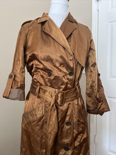 Nicole Miller Collection Double Breasted Brown Belted Trench Coat Size Medium - Picture 2 of 24