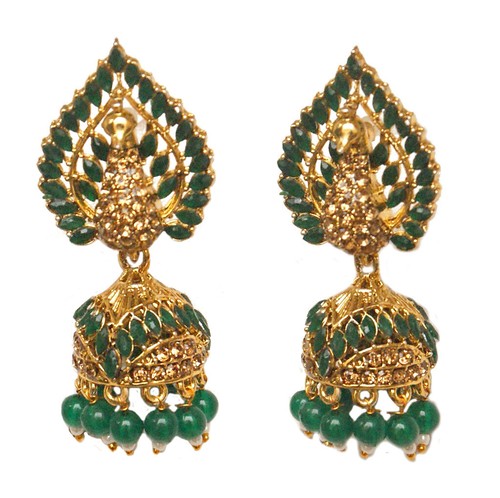 Ethnic Big Indian Gold Jhumka Earrings Bollywood Crystal Kundan Bridal Jewelry - Picture 9 of 10