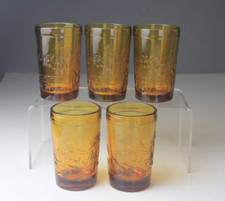 Set of 5 Vintage Tiara Glass Amber Nursery Rhyme Jack and Jill 4" Tumblers