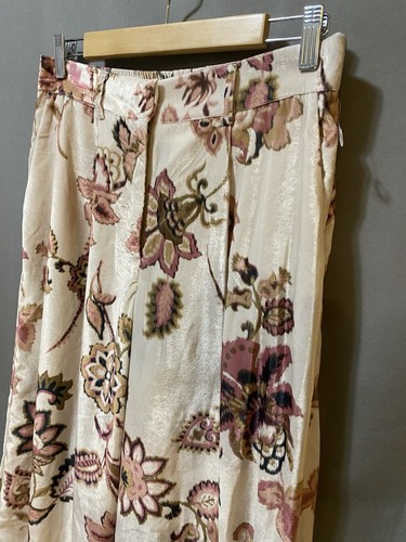 NWOT Rachel Zoe Women Zip Front Hi-Rise Velvet Wide Leg Pants SZ L Beige Floral - Picture 5 of 12