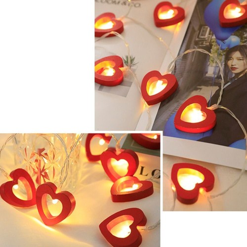 LED Heart Shape String Fairy Wooden String Lights Window Party Bedroom Decor~ - Picture 11 of 14