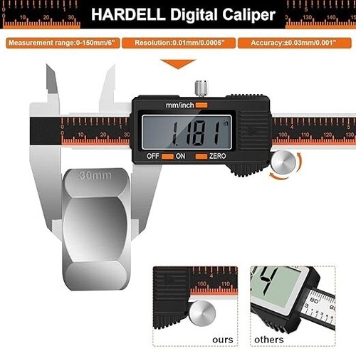 Digital Caliper, HARDELL 6 Inch Stainless Steel Caliper Measuring Tool - Picture 2 of 5