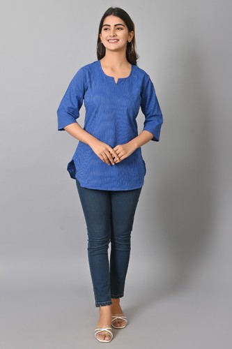 Indian Casual/Work wear/Formal/ Walk Wear Cotton Dobby Top/Tunic - Picture 51 of 76