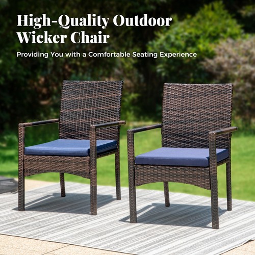 9 Piece Patio Dining Set Outdoor Furniture Set Rattan Chairs with Cushion Blue - Picture 8 of 13