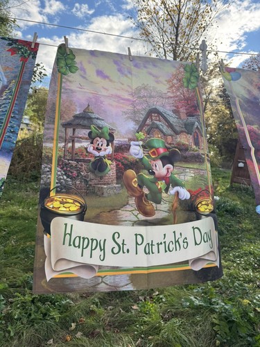 Hamilton Disney Mickey Mouse Happy St Patrick's Day Thomas Kinkade Flag 28x40 - Picture 2 of 3