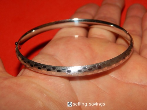 14K WHITE GOLD ETERNAGOLD MATTE & HIGH POLISHED 6MM HINGED BANGLE BRACELET - Picture 11 of 19