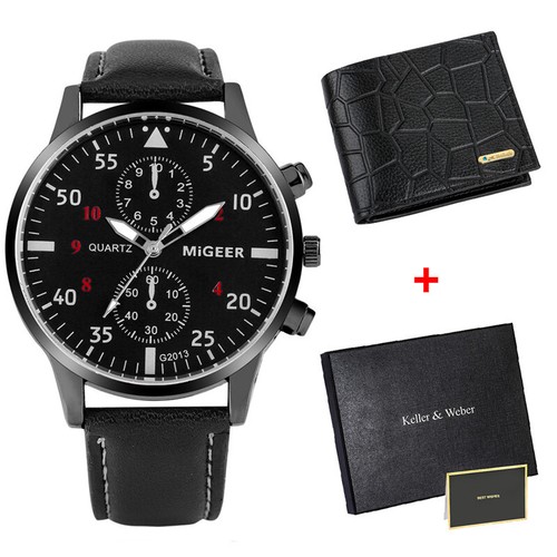 Herren Special Present Leuchtende Quarz-Armbanduhr mit kurzer Leder-Geldbörse Box - Bild 9 von 18
