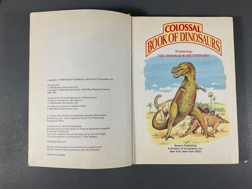 Colossal Book Of Dinosaurs Featuring The Dinosaur Dictionary VTG HC Book 1989 - Foto 10 di 24
