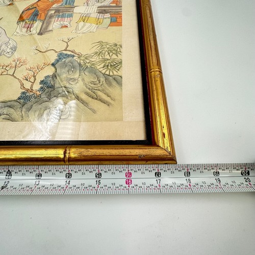 Chinese Watercolor Gouache on Silk Wall Art Pair (2) Bamboo Framed 18x25 VTG 70s - Picture 16 of 19