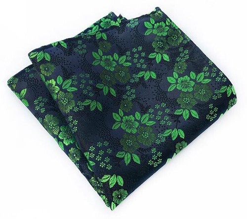 Tie Pocket Square Set Green Floral Flower Handmade Men's Wedding Formal Necktie - Picture 3 of 4