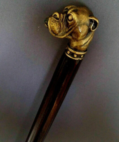 Bastone da passeggio vintage in ottone inciso manico di design legno vittoriano - Foto 3 di 3