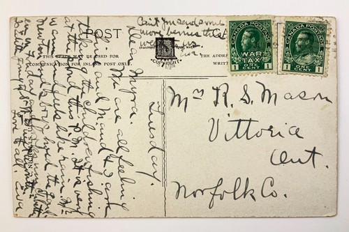 English Church Uxbridge Ontario Postcard Canada Postage War Tax Vittoria HH566 - Picture 2 of 9