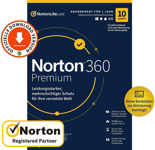 NORTON 360 Premium 2025 10 Geräte 1 Jahr \ Internet Security \ KEIN ABO - Bild 1 von 5