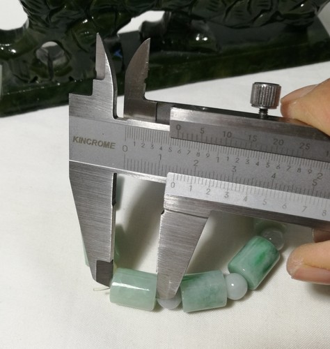 Certified  green jadeite jade 12X15mm+8mm bead men/women bracelet L23cm adjust  - Bild 6 von 7