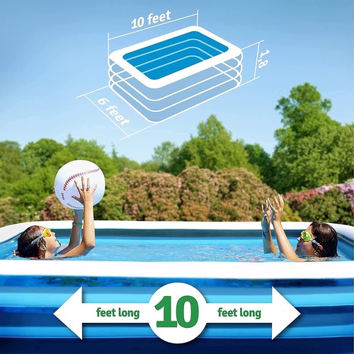 FunkyFrankie 121x72x22" Large Blow Up Pool for Adults & Kids, Safe & BPA-free - Picture 5 of 20