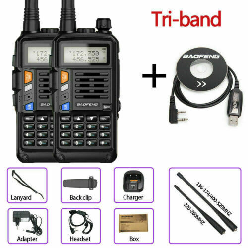 BAOFENG TRI-BAND VHF/UHF FM WALKIE TALKIE HAM TWO-WAY RADIO SCANNER 5W LOT UK - Picture 9 of 24