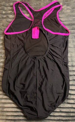 ZeroXposur Girls Zipper Front Swimsuit One Piece Size 12 Black and Pink - Picture 3 of 7