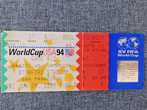 Very Rare XV FIFA WORLD CUP USA 94 TICKET STUB; Brazil vs Cameroon, Excellent - Picture 2 of 16