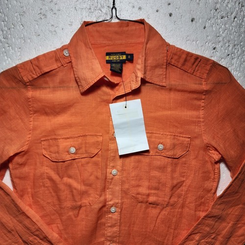Ralph Lauren Rugby Top Womens Size 0 Orange Button Up Long Sleeve Collared NWT - Picture 2 of 17