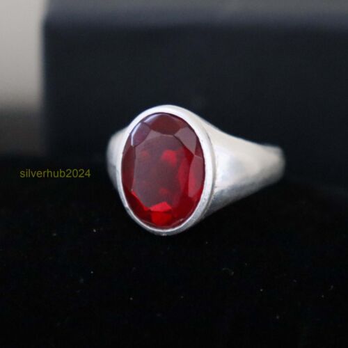 Red Granet Men's Ring 925 Sterling Silver Statement Band Ring All Size SH60 - Picture 3 of 6