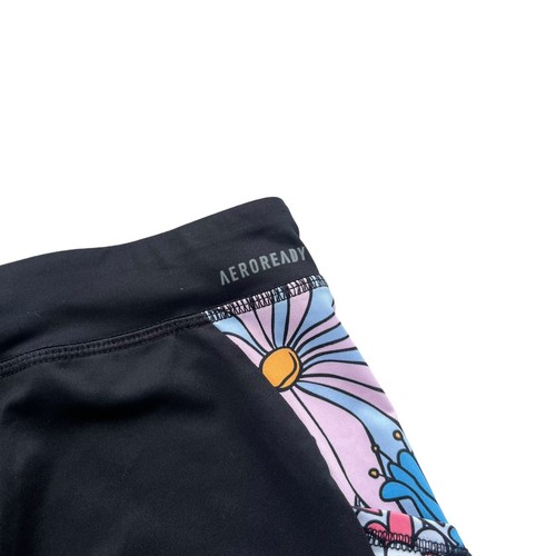 Adidas Girl’s Large 14 Black Multicolor Floral Allover Print Panel Pocket Tights - Picture 12 of 15