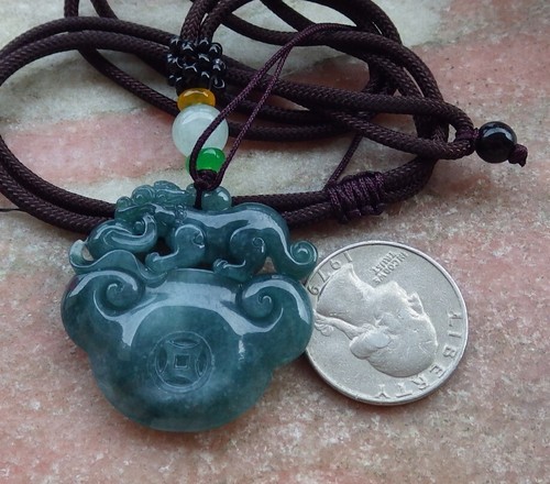 Video Certified Green A Jade jadeite Pendant Dragon Pi Xuy ruyi Coin 104825 VS - Picture 9 of 11