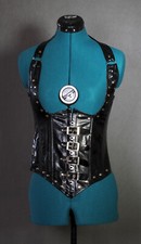 Black underbust faux leather punk goth corset with buckles