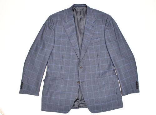 CANALI Mens Sport Coat Blazer Wool Houndstooth Blue Windowpane 54R (44 Inch)