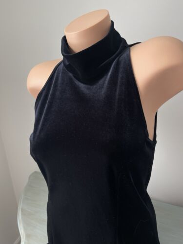 Carole Little Black Velvet Maxi Dress Size 16 XL Mock Neck Sleek Event Evening - Picture 2 of 8