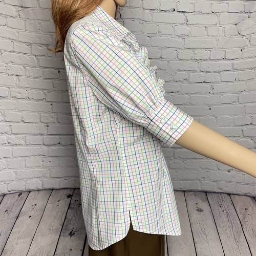 Lilly Pulitzer Button Ruffle Front Plaid Cotton Shirt Size 10 - Picture 6 of 12