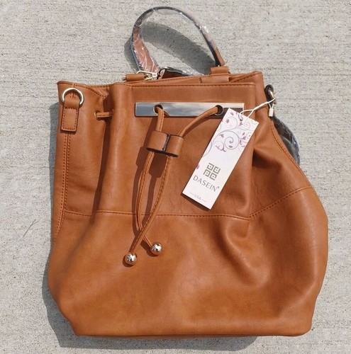 New Dasein leather backpack Convertible bag purse NWT Size XL drawstring Brown